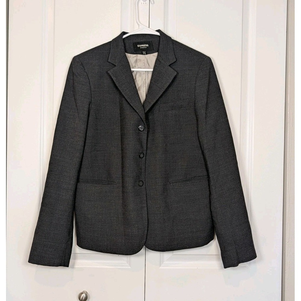 Express Stretch Women's Size 11/12 Gray Wool Blend Coat Blazer Suit Jacket